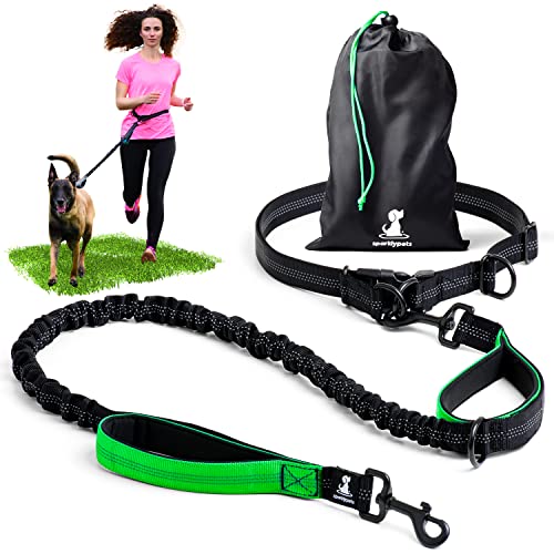 SparklyPets Hands Free Dog Leash for Medium and Large Dogs – Professional Harness with Reflective Stitches for Training, Walking, Jogging and Running Your Pet (Green, for 1 Dog)