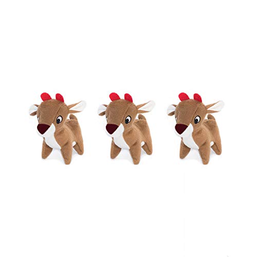 ZippyPaws - Holiday Burrow, Interactive Squeaky Hide and Seek Plush Dog Toy - Reindeer Miniz, 3 Pack