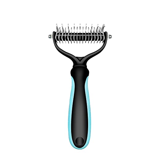 Pet Grooming Brush- 2 Sided Undercoat Rake for Dogs & Cats-Safe and Effective Dematting Comb & Deshedding Tool for Easy Mats & Tangles Removing - No More Nasty Shedding and Flying Hair
