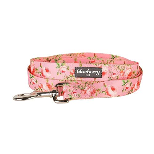 Blueberry Pet 9 Patterns Durable Spring Scent Inspired Floral Rose Baby Pink Dog Leash 4 ft x 1", Large, Leashes for Dogs