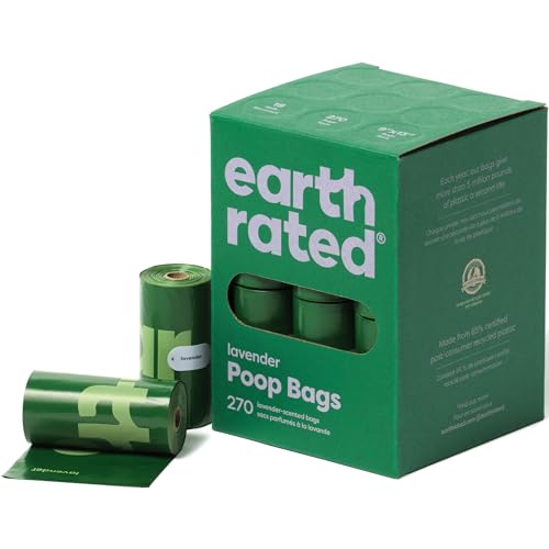 Earth Rated Dog Poop Bags, 270 Extra Thick and Strong Poop Bags for Dogs, Guaranteed Leak-proof, Lavender-Scented, 18 Rolls, 15 Doggy Bags Per Roll, Each Dog Poop Bag Measures 9 x 13 Inches