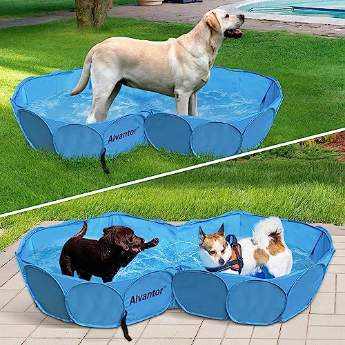 Alvantor Pet Double Swimming Pool Dog Bathing Tub, Hard Plastic Kiddie Pools, Cat Puppy Shower Spa Foldable Portable Indoor Outdoor Pond Ball Pit 63"x35"x12" Patent Pending