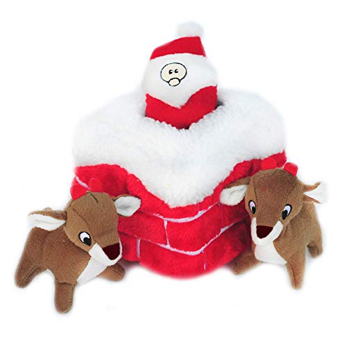 ZippyPaws - Holiday Burrow, Interactive Squeaky Hide and Seek Plush Dog Toy - Christmas Chimney