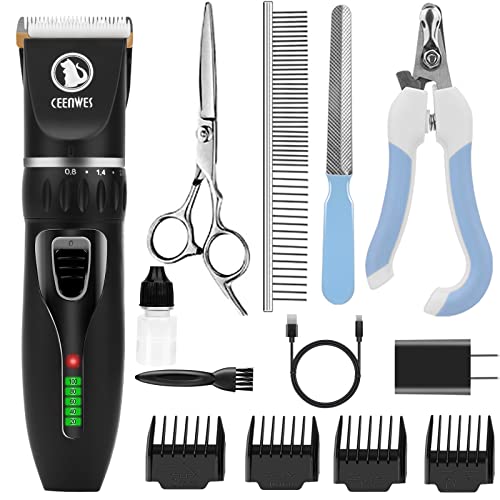 Dog Clippers Cordless Dog Grooming Kit Professional Horse Clippers Detachable Blade with 4 Comb Guides,Low Noise Pet Clippers Rechargeable Pet Grooming Tools for Small & Large Dogs Cats Horse Pets