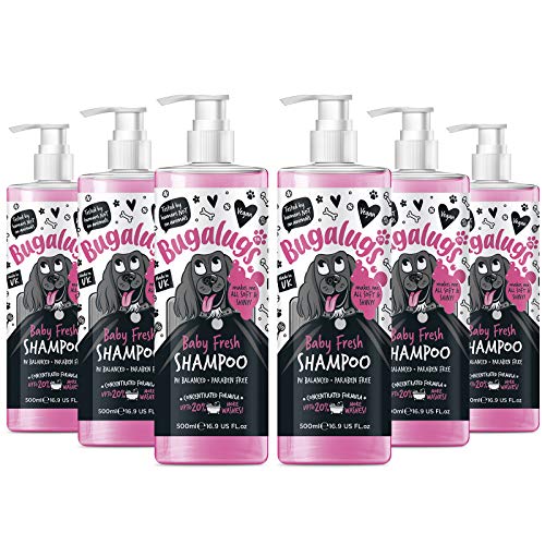 BUGALUGS Baby Fresh Dog Shampoo Dog Grooming Shampoo for Smelly Dogs with Baby Powder Scent (16.9 FL Oz, 6 Pack)