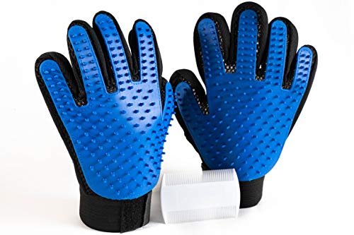 RoyalPups Pet Grooming Gloves Complete with a Bonus Comb Silicone, Blue