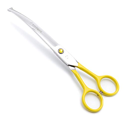 LovinPet Pet 7" Curved Scissor Right/Left-Handed Pet Round-Tip Grooming Stainless Steel Safety Trimming Shears for Dogs and Cats (Easy use Curved Scissor)