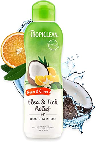 TropiClean Neem & Citrus Flea & Tick Relief Shampoo for Dogs, 20oz - Soothing Relief from Flea & Tick Irritations, Made in the USA