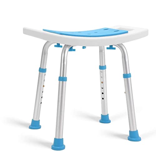 Health Line Massage Products Shower Stool 350lbs Bath Seat Chair, Tool-Free Assembly Height Adjustable Bath Bench w/Paded Seat and Assist Grab Bar for Seniors, Elderly, Disabled, Handicap and Injured