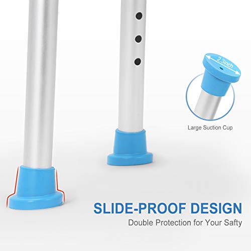 Health Line Massage Products Shower Stool 350lbs Bath Seat Chair, Tool-Free Assembly Height Adjustable Bath Bench w/Paded Seat and Assist Grab Bar for Seniors, Elderly, Disabled, Handicap and Injured