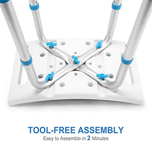 Health Line Massage Products Shower Stool 350lbs Bath Seat Chair, Tool-Free Assembly Height Adjustable Bath Bench w/Paded Seat and Assist Grab Bar for Seniors, Elderly, Disabled, Handicap and Injured