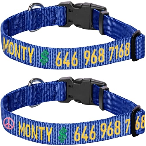 Blueberry Pet Essentials Personalized Dog Collar, Royal Blue, Medium, Adjustable Customized ID Collars for Medium Dogs Embroidered with Pet Name & Phone Number