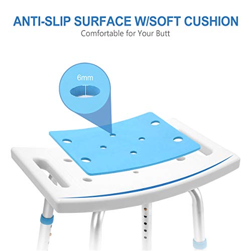 Health Line Massage Products Shower Stool 350lbs Bath Seat Chair, Tool-Free Assembly Height Adjustable Bath Bench w/Paded Seat and Assist Grab Bar for Seniors, Elderly, Disabled, Handicap and Injured