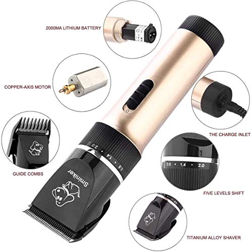 Sminiker Professional Low Noise Rechargeable Cordless Cat and Dog Clippers - Professional Pet Clippers Grooming Kit,Animal Clippers Pet Grooming Kit