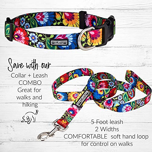 Lucky Love Dog Collars, Vivid Floral Girl or Boy Dog Collar for Small Dogs, Spring & Summer Themed Flower Print, Blackbird, Small