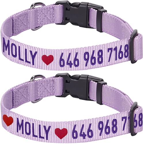 Blueberry Pet Essentials Personalized Dog Collar, Lavender, Medium, Adjustable Customized ID Collars for Medium Dogs Embroidered with Pet Name & Phone Number