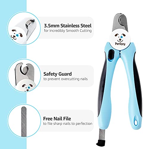 PetSpy Best Dog Nail Clippers and Trimmer with Quick Sensor - Razor Sharp Blades, Safety Guard to Avoid Overcutting, Free Nail File - Start Professional & Safe Pet Grooming at Home