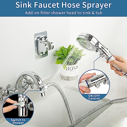 Klleyna Filter Dog Shower-Attachment for Bathtub-Faucet - ON/OFF Shower Head Attaches to Tub Spout, Pet Wash Hose Sink Sprayer (5 Adapters), Bathroom Kitchen Tap Extension for Hair Washing & Baby Bath