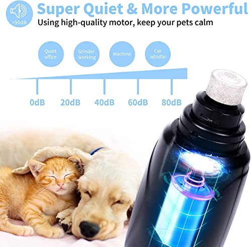 Pet Nail Grinder with LED Light & 2 Grinding Heads, 2-Speed Low Noise & More Powerful Dog Nail Grinder, Pet Nail Trimmer File, Painless Paw Claw Care, Quiet Toenail Grooming Tool for L/M/S Dogs/Cats