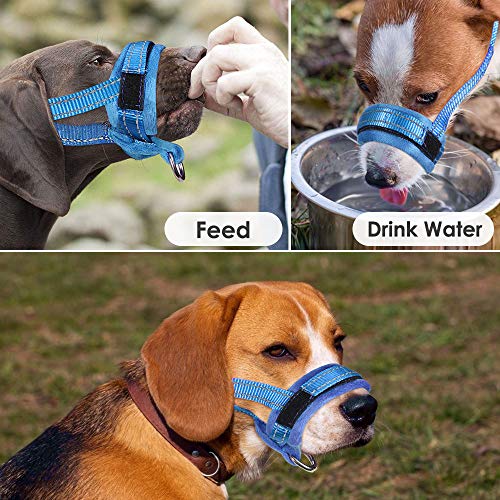 SlowTon Soft Dog Muzzle, Adjustable Padded Nylon Muzzle for Large Medium Dogs Anti Chewing Barking Biting, Allow Dog Pant & Drink (Blue, M)