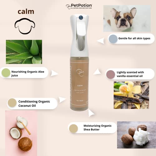 PetPotion No Rinse, Waterless, Spray Misting Shampoo for Dogs| USDA Organic| Reusable & Refillable (Calm - Vanilla Scented - 5.5 oz)