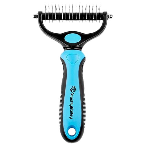 Freshly Bailey Dog and Cat Dematting Tools - âMiracleâ Undercoat Rake/Comb - Safe Dog Detangler and Cat Brush for Matted Hair/Fur - Easiest Pet Grooming Tool for Long Hair and Shedding - Husky Brush