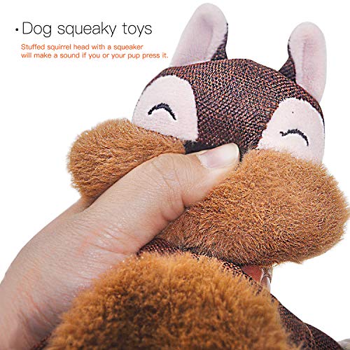 Stuffless Dog Toys for Puppy, Crinkle Squeaky Dog Chew Toys Squirrel Plush Dog Toy with Rope Knots for Small Dogs (Squirrel)