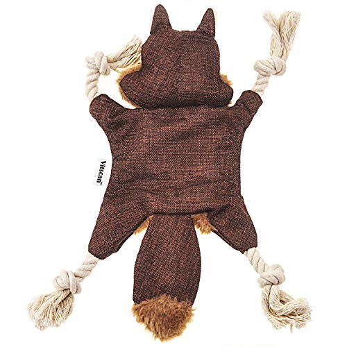 Stuffless Dog Toys for Puppy, Crinkle Squeaky Dog Chew Toys Squirrel Plush Dog Toy with Rope Knots for Small Dogs (Squirrel)
