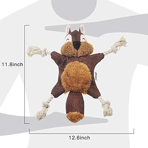 Stuffless Dog Toys for Puppy, Crinkle Squeaky Dog Chew Toys Squirrel Plush Dog Toy with Rope Knots for Small Dogs (Squirrel)