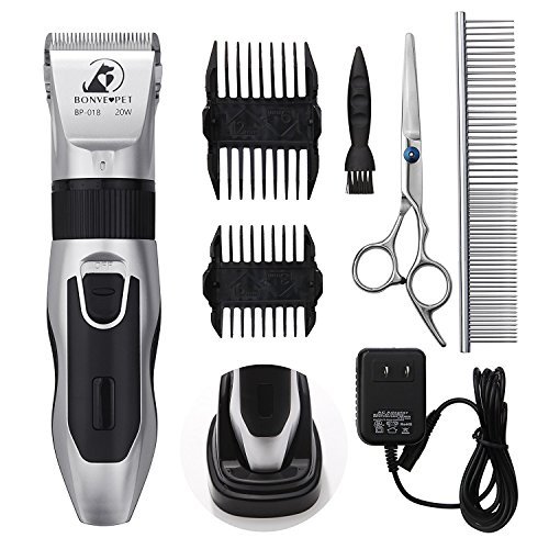 Dog Grooming Clippers - Cordless Quiet Pet Hair Clippers Trimmer Rechargeable with Stainless Steel Blades Dog Comb Shears Best Professional Hair Clipper Set for Dogs Cats Pets Long Short Hair