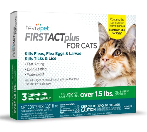 TevraPet FirstAct Plus Cat Flea and Tick Treatment, Flea Medicine for Cats 1.5 lbs and up