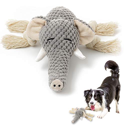 Plush Dog Toy, Squeaky Interactive Puppy Dog Toys with Crinkle Paper, Durable Chew Toys for Small and Medium Dogs with Elephant Shape