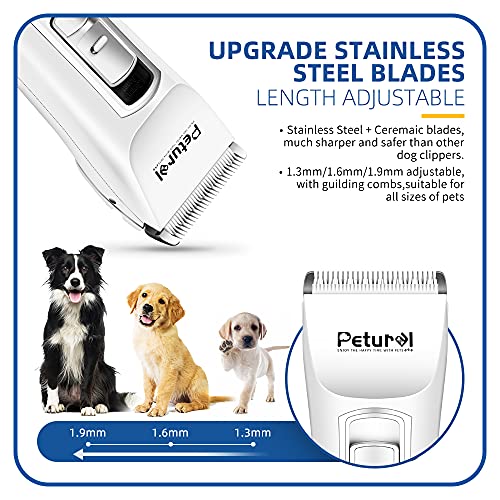 Petural Pet Hair Clippers-Dog Grooming Clippers Powerful-3 Speed Cordless Dog Clippers for Grooming Rechargeable-Professional Dog Trimmers Clippers-Heavy Duty for Small/Medium/Large Dogs&Pets