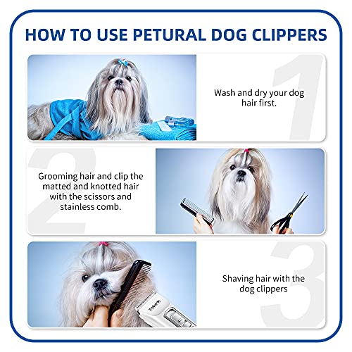 Petural Pet Hair Clippers-Dog Grooming Clippers Powerful-3 Speed Cordless Dog Clippers for Grooming Rechargeable-Professional Dog Trimmers Clippers-Heavy Duty for Small/Medium/Large Dogs&Pets