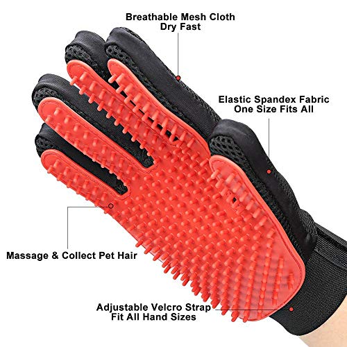 [Upgrade Version] Pet Grooming Glove - Gentle Deshedding Brush Glove - Efficient Pet Hair Remover Mitt - Enhanced Five Finger Design - Perfect for Dog & Cat with Long & Short Fur - 1 Pair (Red)