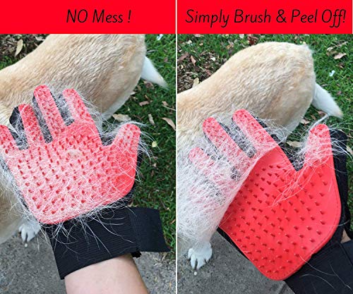 [Upgrade Version] Pet Grooming Glove - Gentle Deshedding Brush Glove - Efficient Pet Hair Remover Mitt - Enhanced Five Finger Design - Perfect for Dog & Cat with Long & Short Fur - 1 Pair (Red)