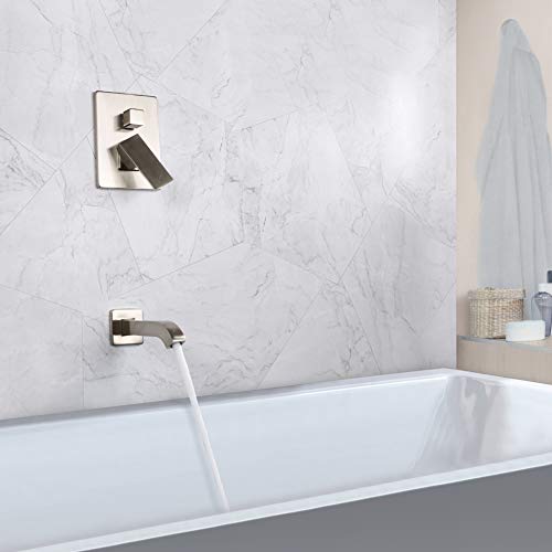 POP Brushed Nickel Wall Mounted Tub Faucet with Hand Shower Bathroom Wall Mount Tub Filler Spout Single Handle Solid Brass Bathtub Faucet with Handheld Shower for Bath