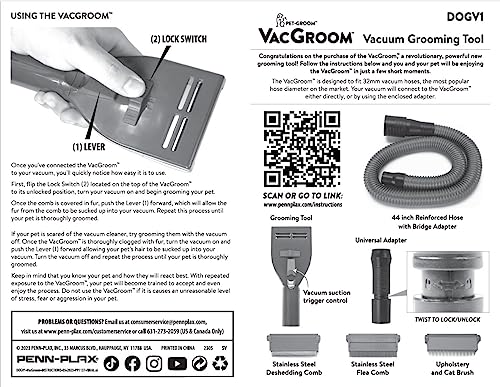 Penn-Plax VacGroom Pet Grooming and Shedding Vacuum Attachment Kit â Great for Dogs and Cats and Ages