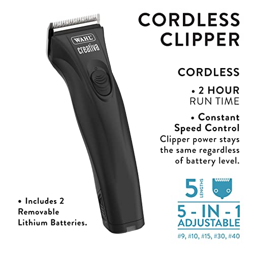 WAHL Professional Animal Creativa Cordless Dog, Cat, Pet, and Horse Clipper with 5-in-1 Adjustable Blade, Black (#41876-0430)
