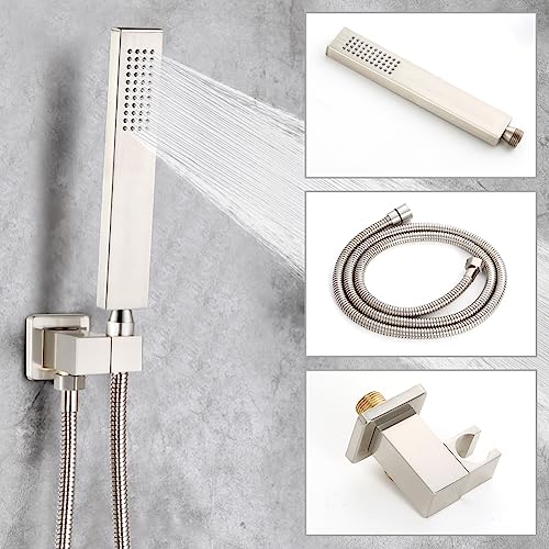 POP Brushed Nickel Wall Mounted Tub Faucet with Hand Shower Bathroom Wall Mount Tub Filler Spout Single Handle Solid Brass Bathtub Faucet with Handheld Shower for Bath