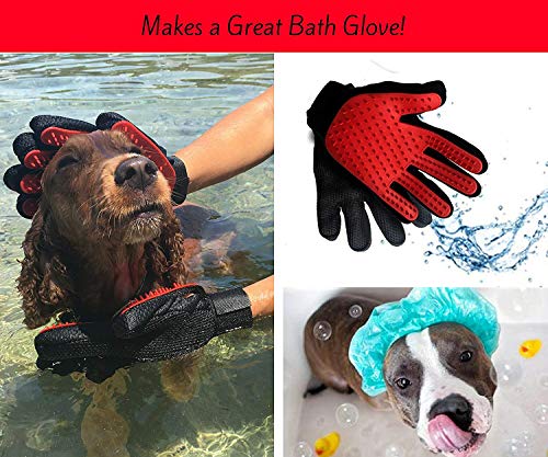[Upgrade Version] Pet Grooming Glove - Gentle Deshedding Brush Glove - Efficient Pet Hair Remover Mitt - Enhanced Five Finger Design - Perfect for Dog & Cat with Long & Short Fur - 1 Pair (Red)