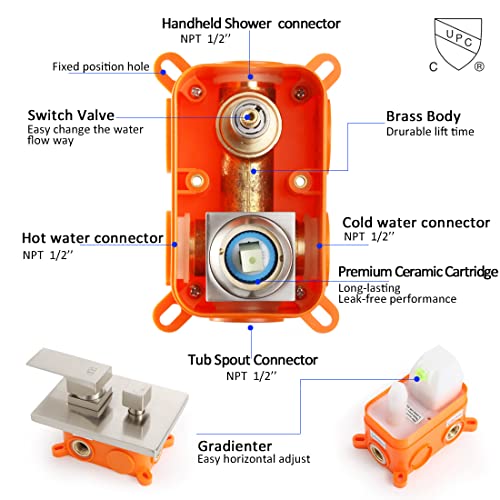 POP Brushed Nickel Wall Mounted Tub Faucet with Hand Shower Bathroom Wall Mount Tub Filler Spout Single Handle Solid Brass Bathtub Faucet with Handheld Shower for Bath