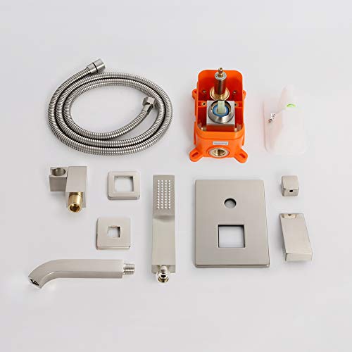 POP Brushed Nickel Wall Mounted Tub Faucet with Hand Shower Bathroom Wall Mount Tub Filler Spout Single Handle Solid Brass Bathtub Faucet with Handheld Shower for Bath