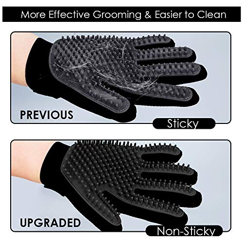 [Upgrade Version] Pet Grooming Glove - Gentle Deshedding Brush Glove - Efficient Pet Hair Remover Mitt - Enhanced Five Finger Design - Perfect for Dog & Cat with Long & Short Fur - 1 Pair (Black)