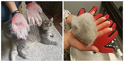 [Upgrade Version] Pet Grooming Glove - Gentle Deshedding Brush Glove - Efficient Pet Hair Remover Mitt - Enhanced Five Finger Design - Perfect for Dog & Cat with Long & Short Fur - 1 Pair (Red)