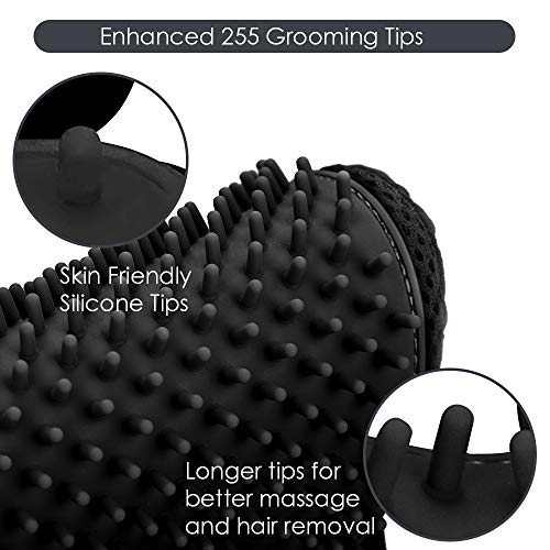 [Upgrade Version] Pet Grooming Glove - Gentle Deshedding Brush Glove - Efficient Pet Hair Remover Mitt - Enhanced Five Finger Design - Perfect for Dog & Cat with Long & Short Fur - 1 Pair (Black)