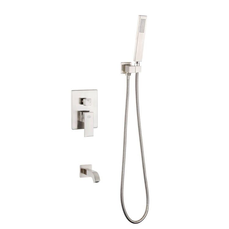 POP Brushed Nickel Wall Mounted Tub Faucet with Hand Shower Bathroom Wall Mount Tub Filler Spout Single Handle Solid Brass Bathtub Faucet with Handheld Shower for Bath