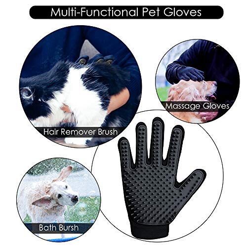 [Upgrade Version] Pet Grooming Glove - Gentle Deshedding Brush Glove - Efficient Pet Hair Remover Mitt - Enhanced Five Finger Design - Perfect for Dog & Cat with Long & Short Fur - 1 Pair (Black)