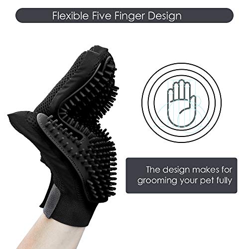 [Upgrade Version] Pet Grooming Glove - Gentle Deshedding Brush Glove - Efficient Pet Hair Remover Mitt - Enhanced Five Finger Design - Perfect for Dog & Cat with Long & Short Fur - 1 Pair (Black)