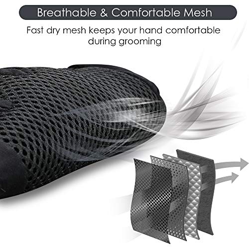 [Upgrade Version] Pet Grooming Glove - Gentle Deshedding Brush Glove - Efficient Pet Hair Remover Mitt - Enhanced Five Finger Design - Perfect for Dog & Cat with Long & Short Fur - 1 Pair (Black)
